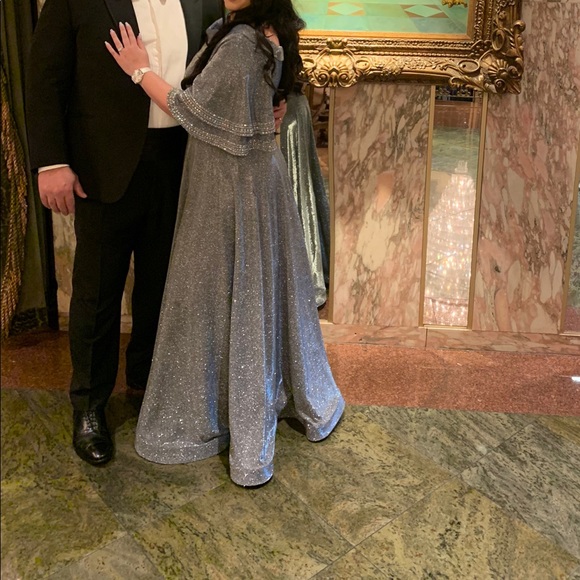 Silver Blue Glitter Evening Dress Special Occasion Party Gown Size 12 / 14 - Picture 6 of 9